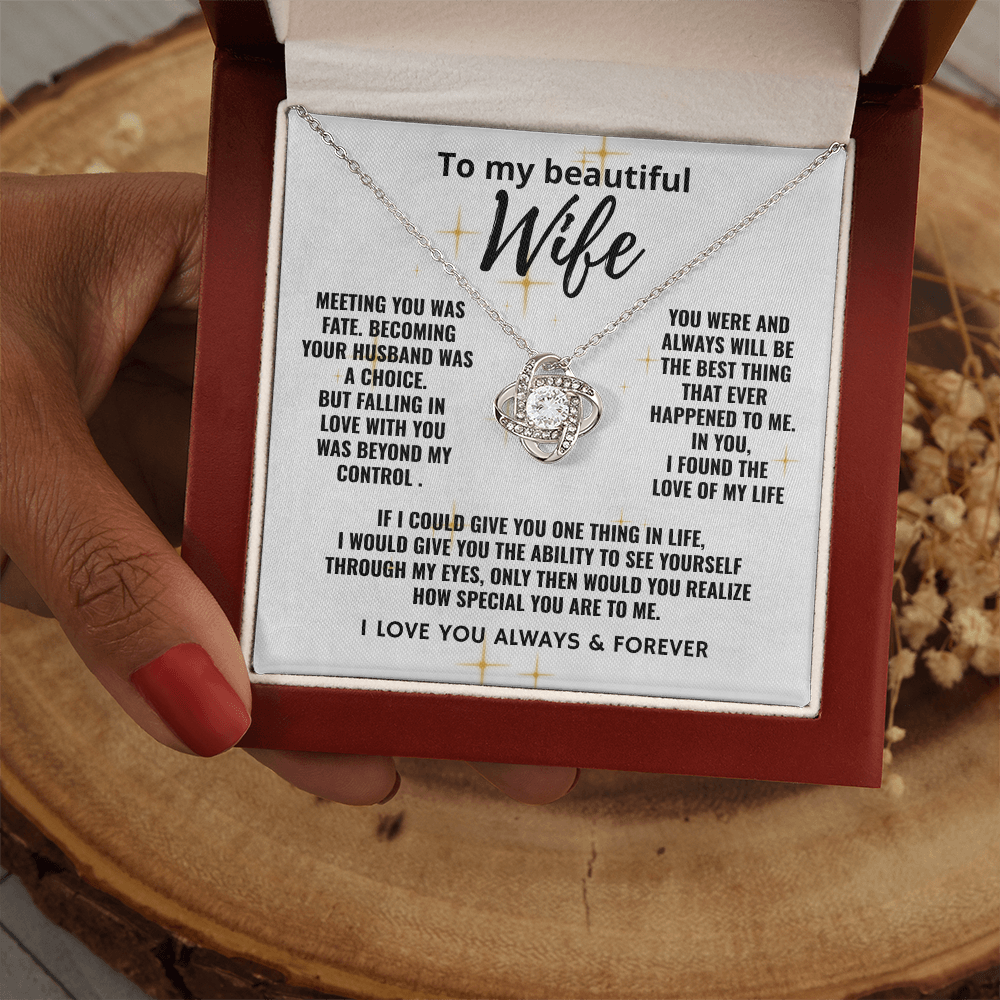 To My Beautiful Wife "Falling In Love With You" Love Knot Necklace