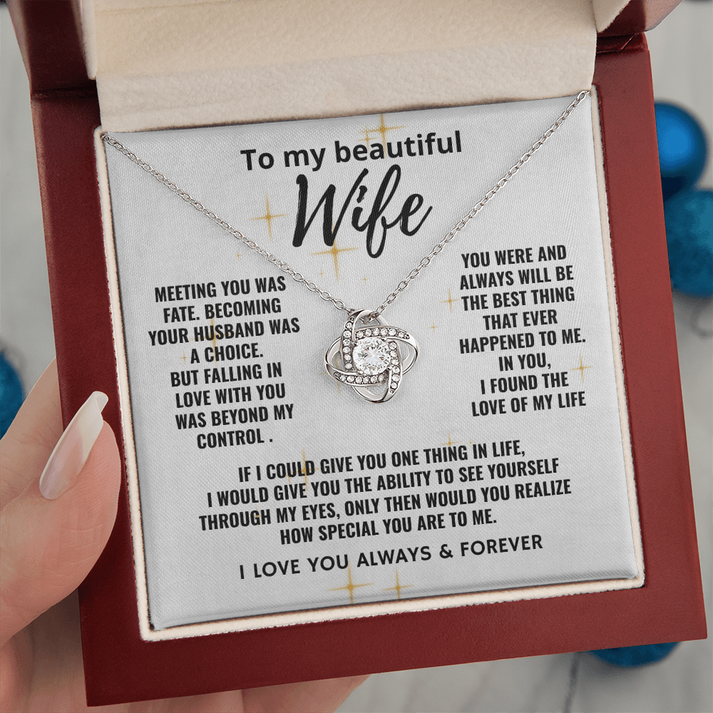 To My Beautiful Wife "Falling In Love With You" Love Knot Necklace