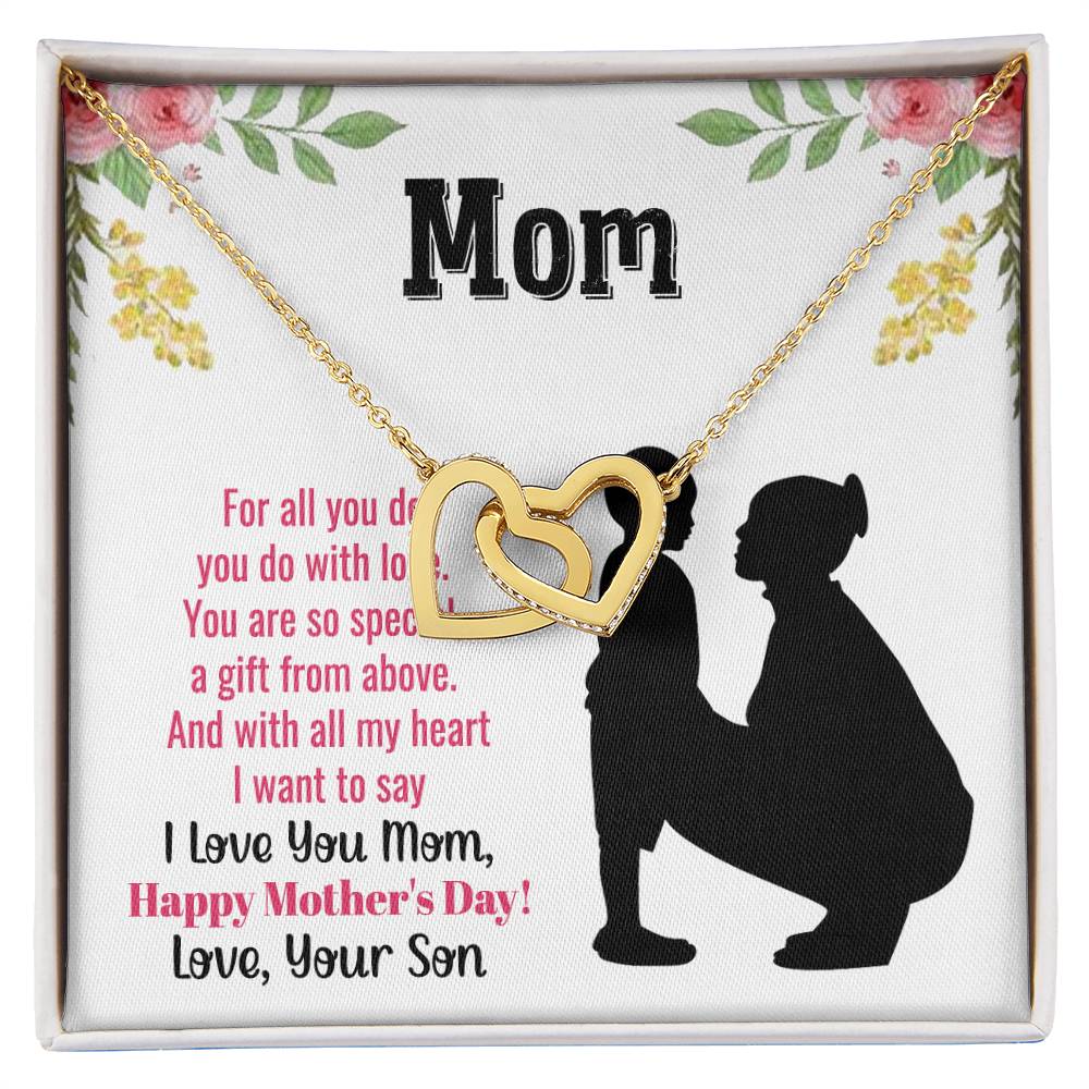I Love You Mom, Happy Mother's Day Interlocking Hearts Necklace