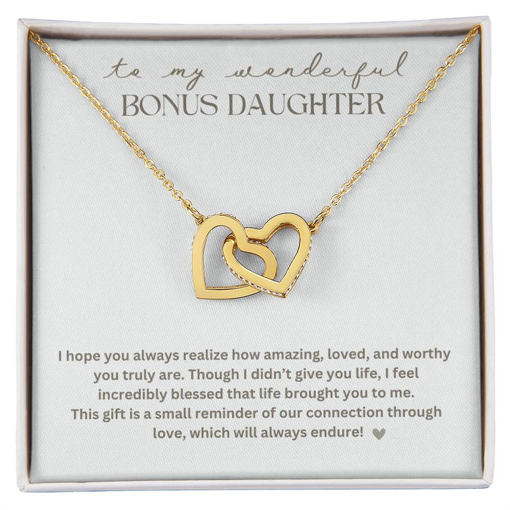 To My Bonus Daughter "Life brought you to me" Interlocking Hearts Necklace