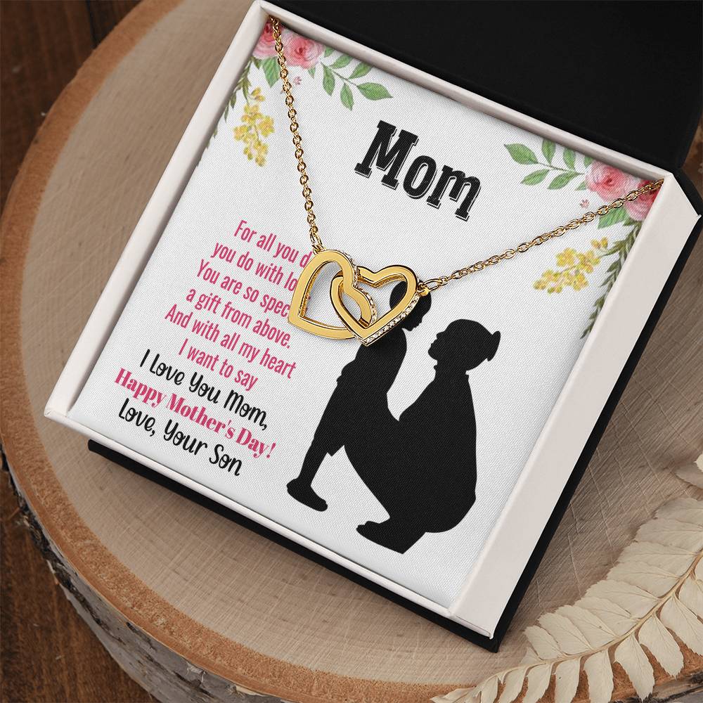 I Love You Mom, Happy Mother's Day Interlocking Hearts Necklace