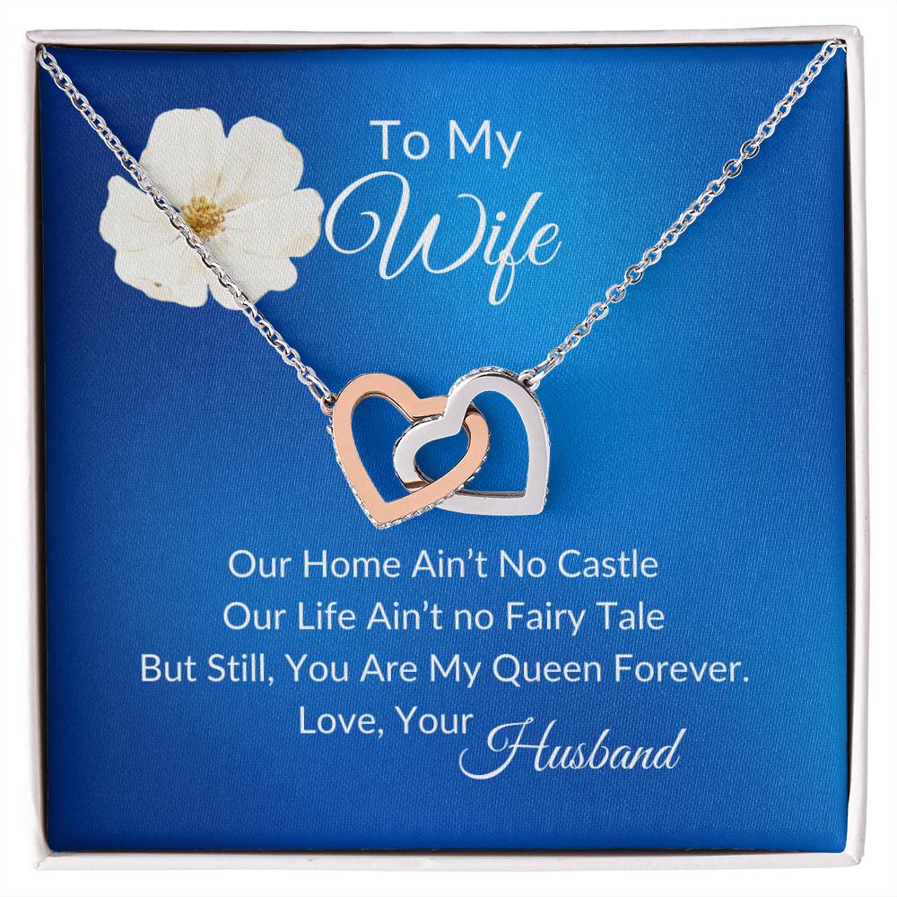 To My Wife "My Queen Forever" Interlocking Heart Necklace