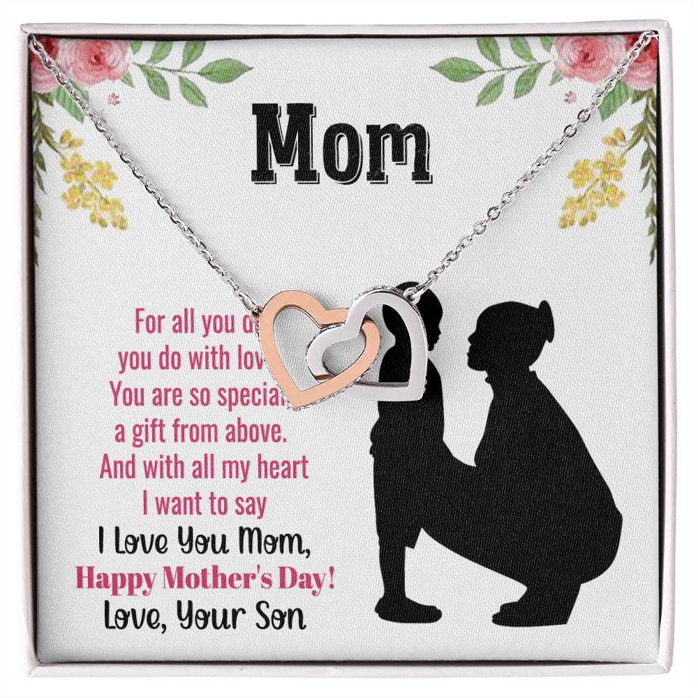 I Love You Mom, Happy Mother's Day Interlocking Hearts Necklace