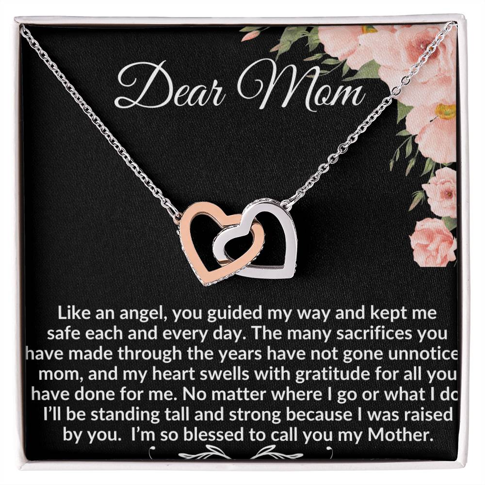 To My Mom "Like an Angel" Interlocking Hearts Necklace