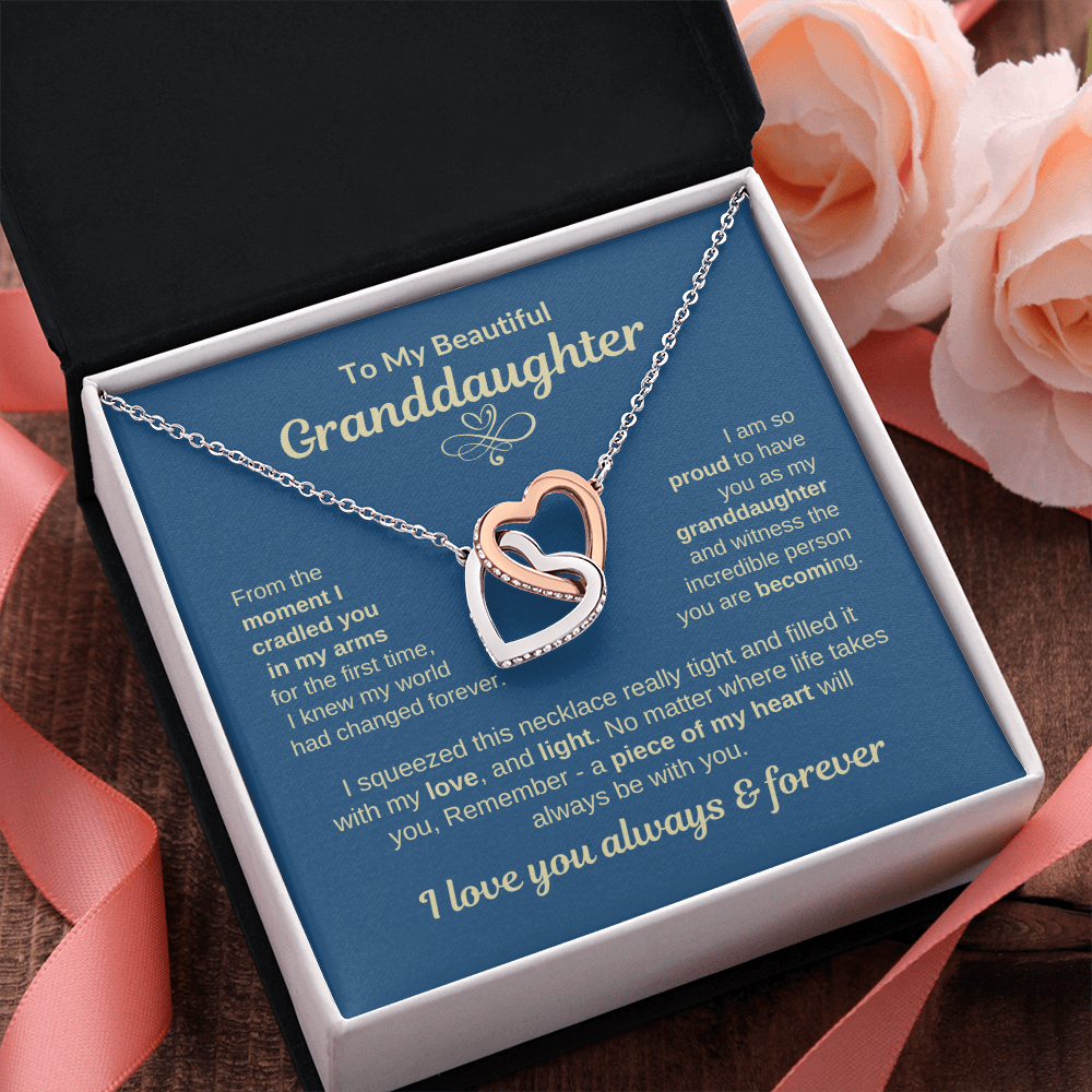 To My Granddaughter "Piece of my Heart" Interlocking Hearts Necklace