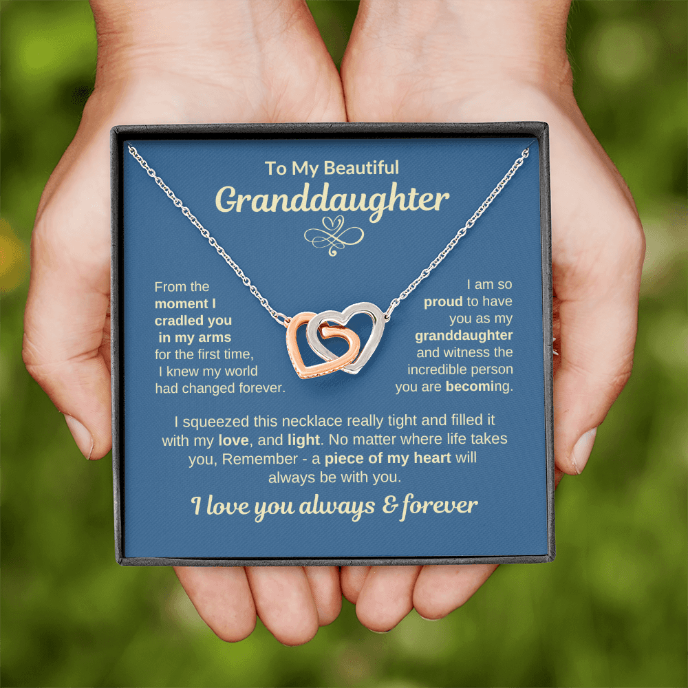 To My Granddaughter "Piece of my Heart" Interlocking Hearts Necklace