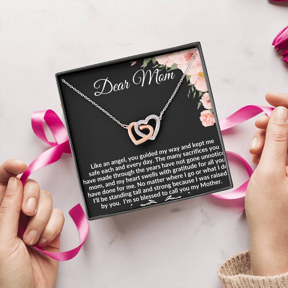 To My Mom "Like an Angel" Interlocking Hearts Necklace