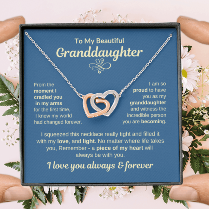 To My Granddaughter "Piece of my Heart" Interlocking Hearts Necklace