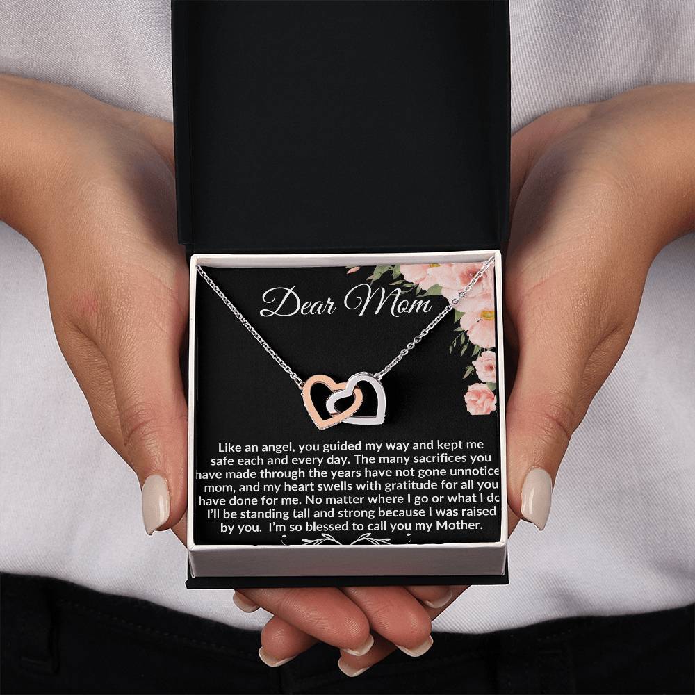 To My Mom "Like an Angel" Interlocking Hearts Necklace