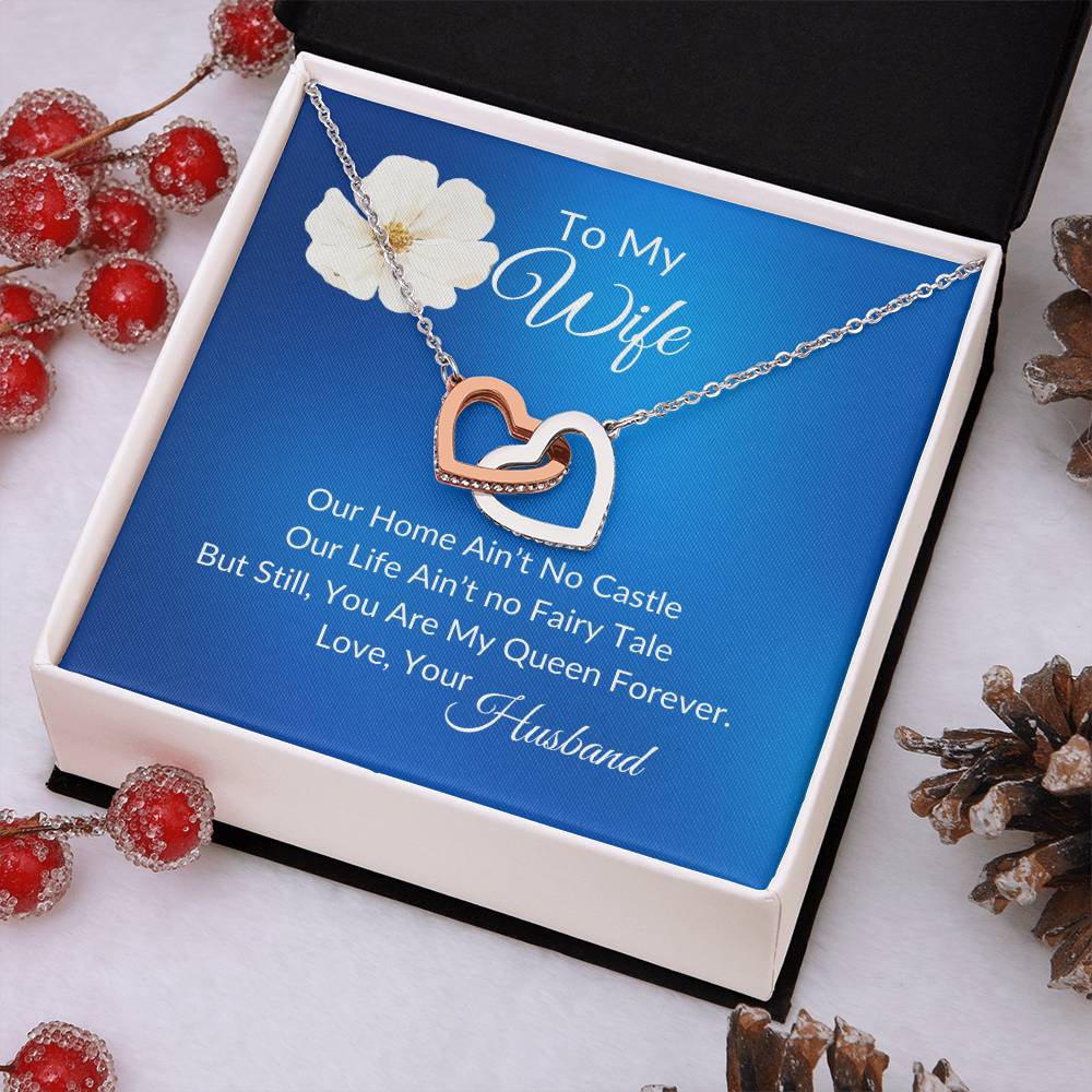 To My Wife "My Queen Forever" Interlocking Heart Necklace