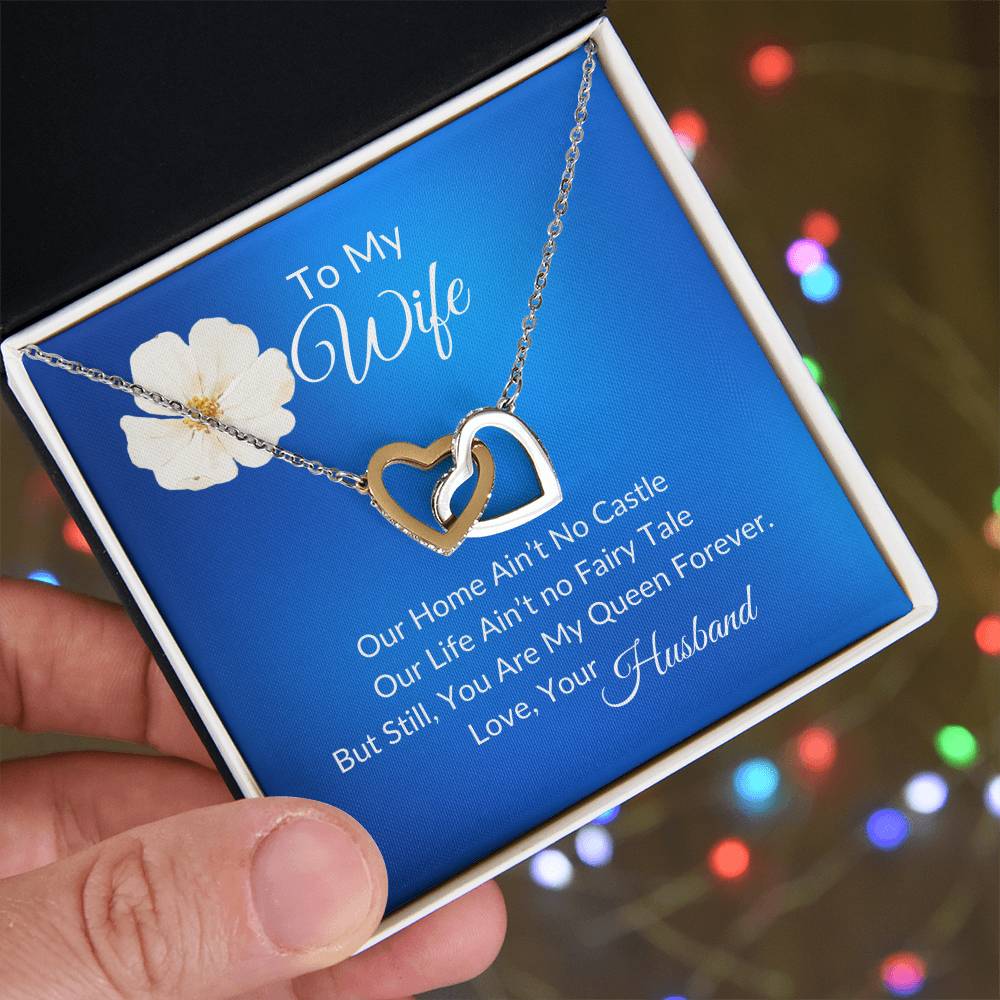 To My Wife "My Queen Forever" Interlocking Heart Necklace