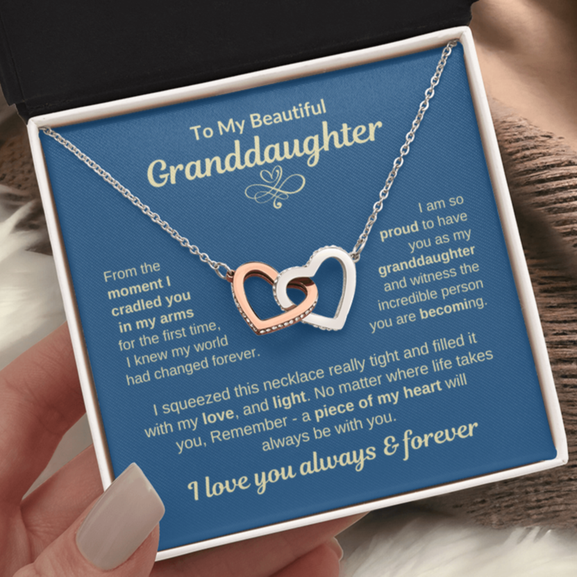 To My Granddaughter "Piece of my Heart" Interlocking Hearts Necklace