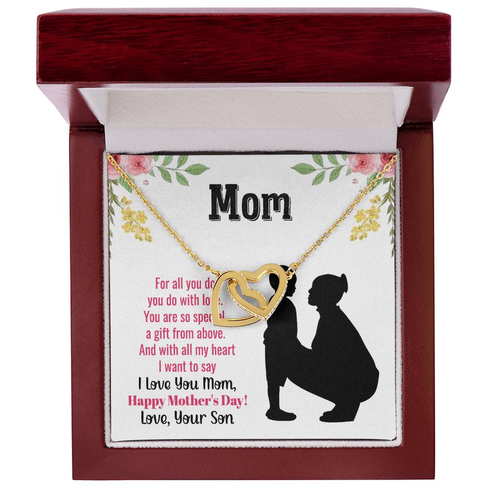 I Love You Mom, Happy Mother's Day Interlocking Hearts Necklace