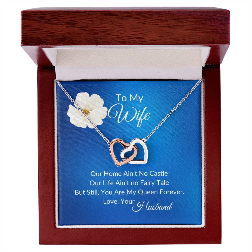 To My Wife "My Queen Forever" Interlocking Heart Necklace