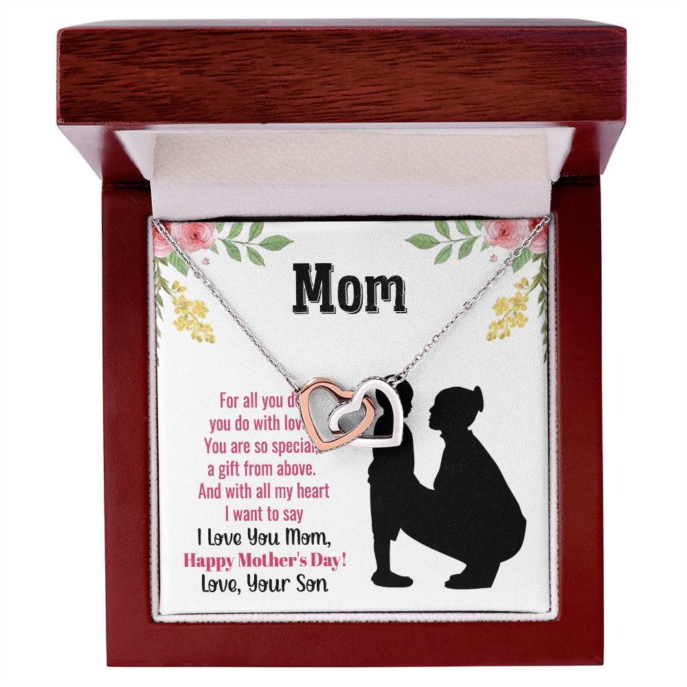 I Love You Mom, Happy Mother's Day Interlocking Hearts Necklace