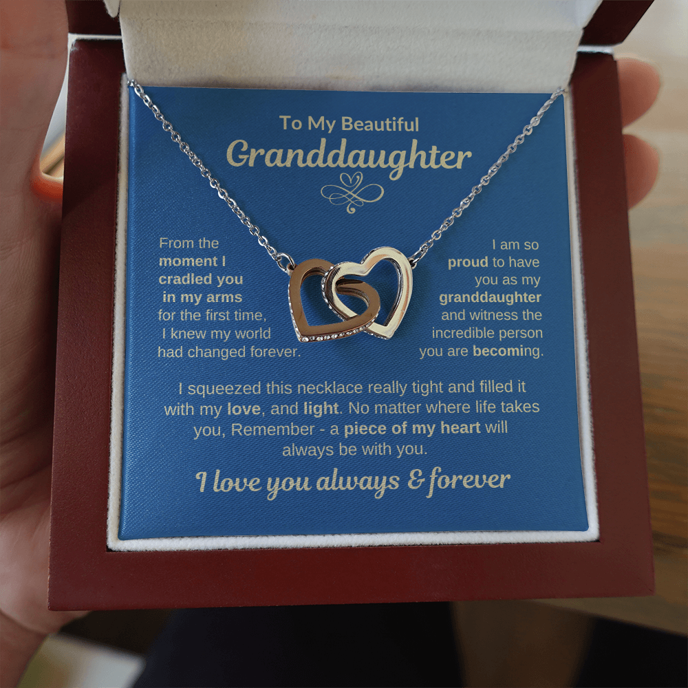 To My Granddaughter "Piece of my Heart" Interlocking Hearts Necklace
