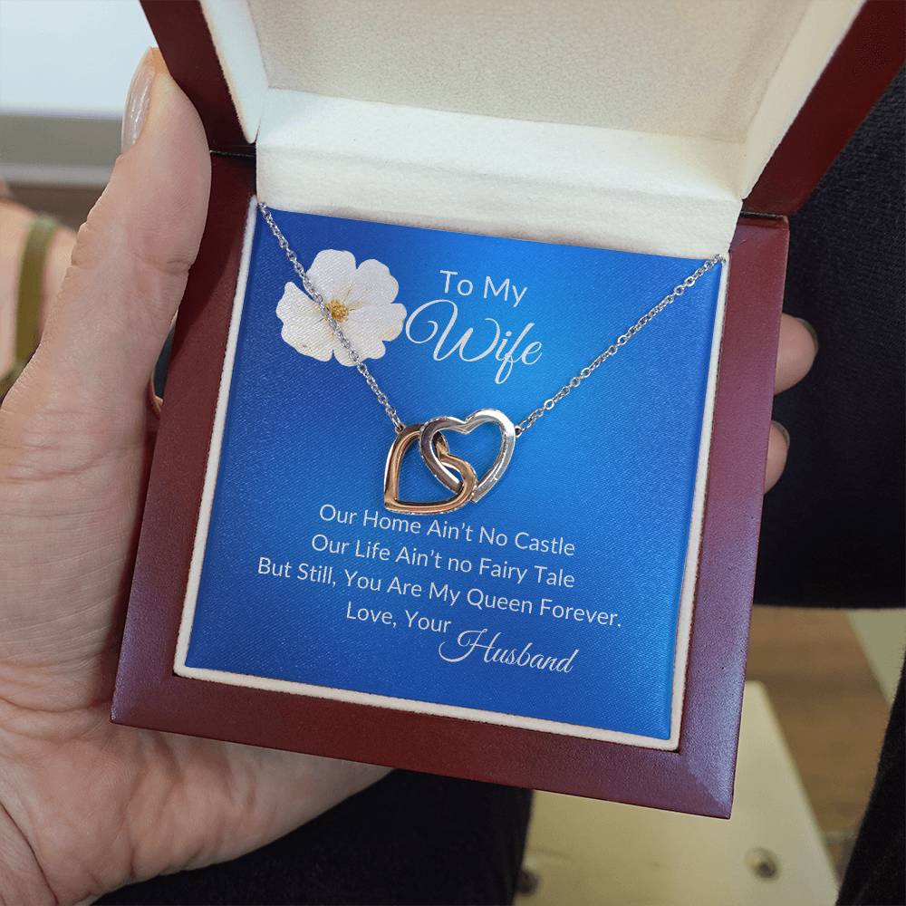To My Wife "My Queen Forever" Interlocking Heart Necklace