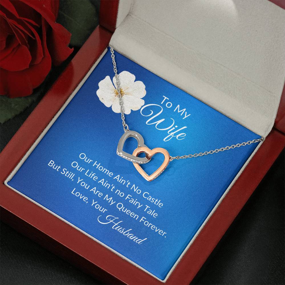To My Wife "My Queen Forever" Interlocking Heart Necklace