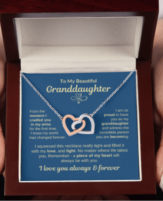 To My Granddaughter "Piece of my Heart" Interlocking Hearts Necklace