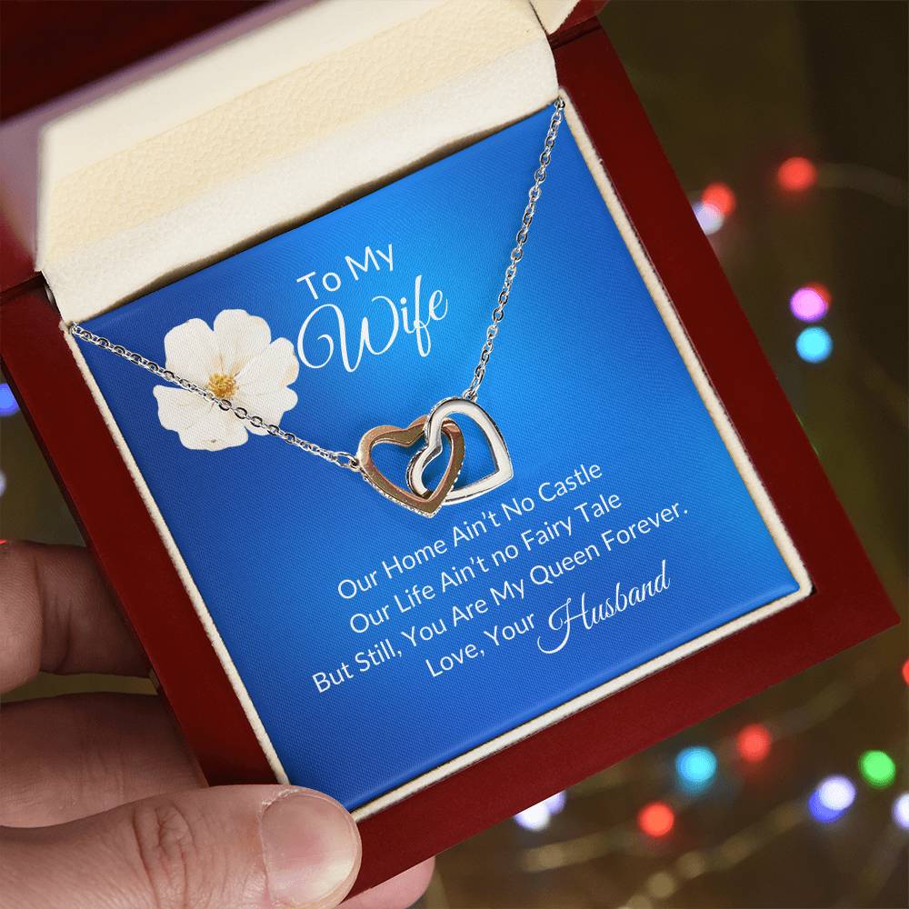 To My Wife "My Queen Forever" Interlocking Heart Necklace