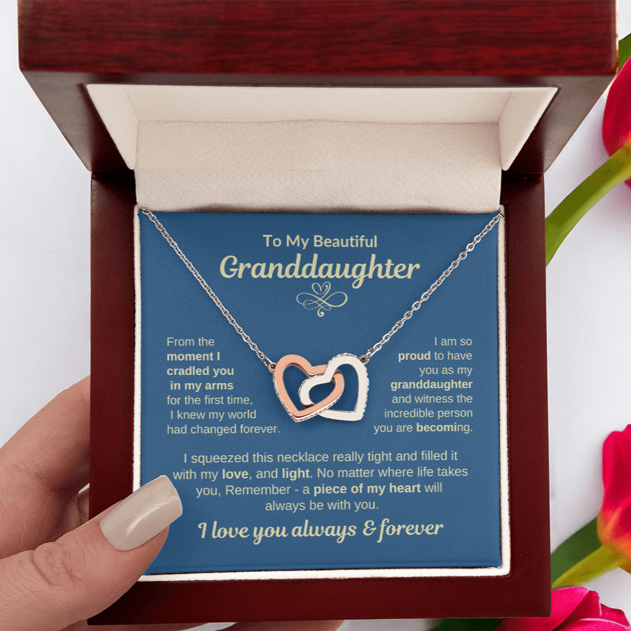 To My Granddaughter "Piece of my Heart" Interlocking Hearts Necklace