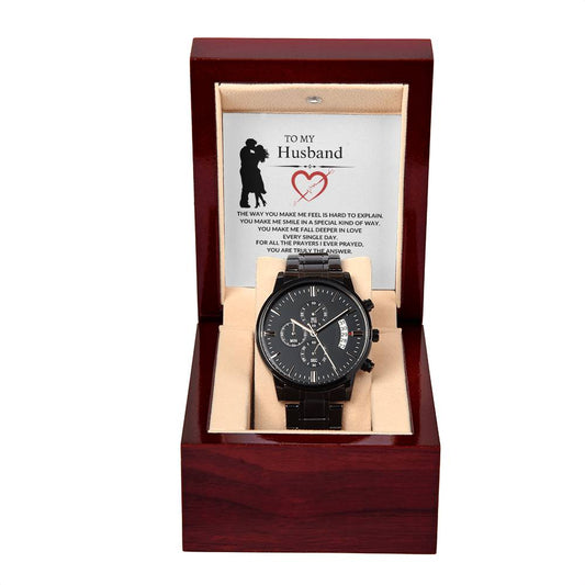 To My Husband "The way You Make Me Feel" Black Chronograph Watch