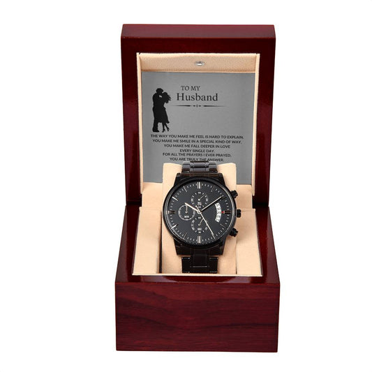 To My Husband "You make me smile" Black Chronograph Watch