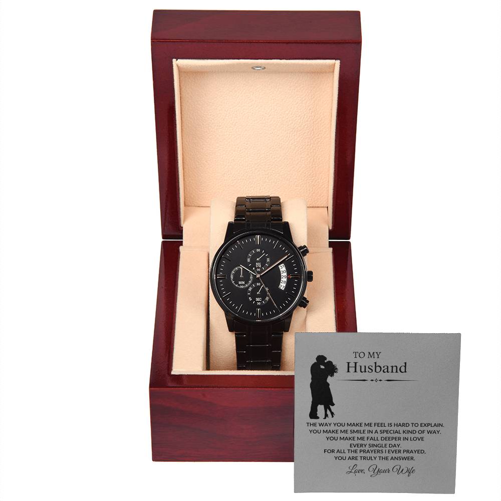 To My Husband "You make me smile" Black Chronograph Watch