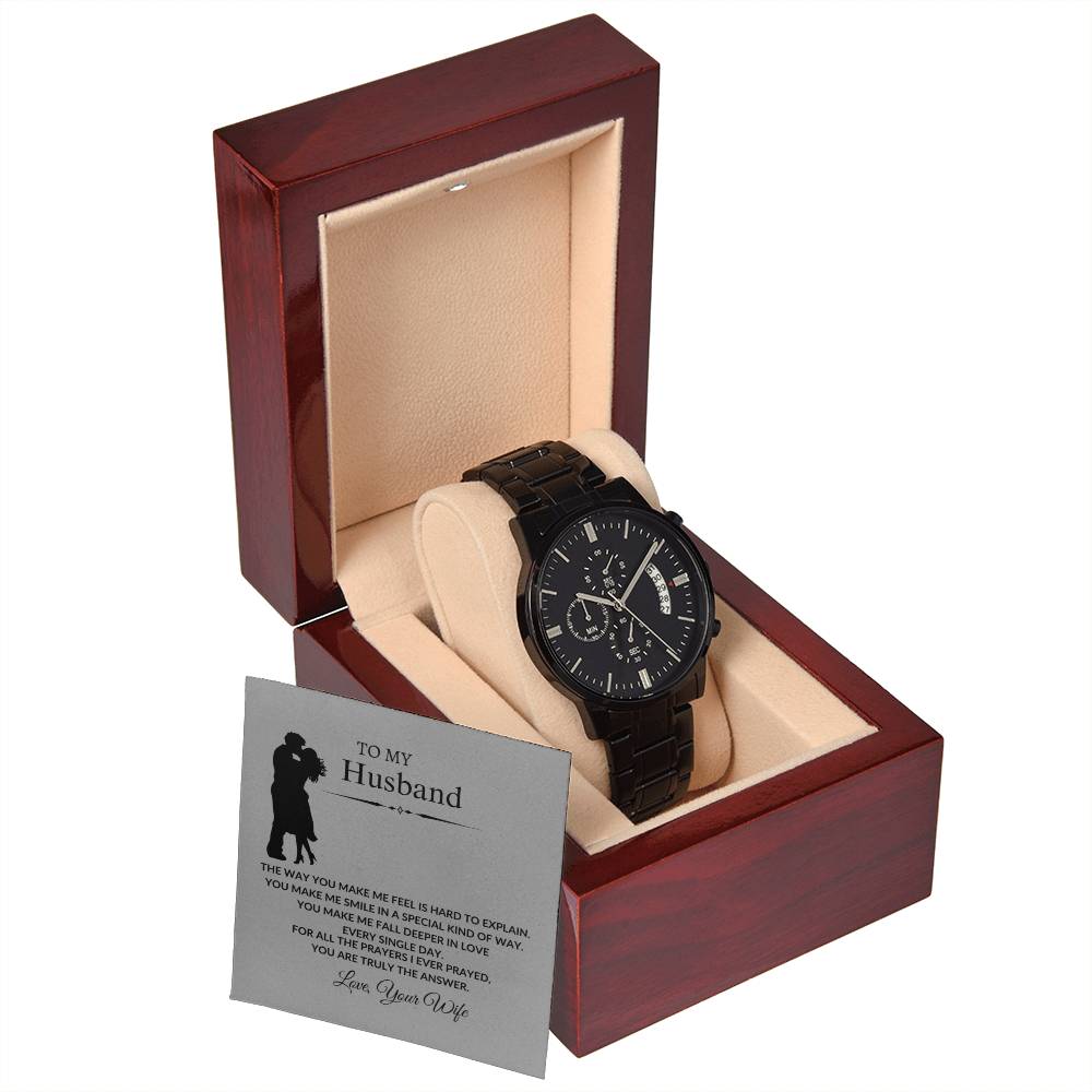 To My Husband "You make me smile" Black Chronograph Watch