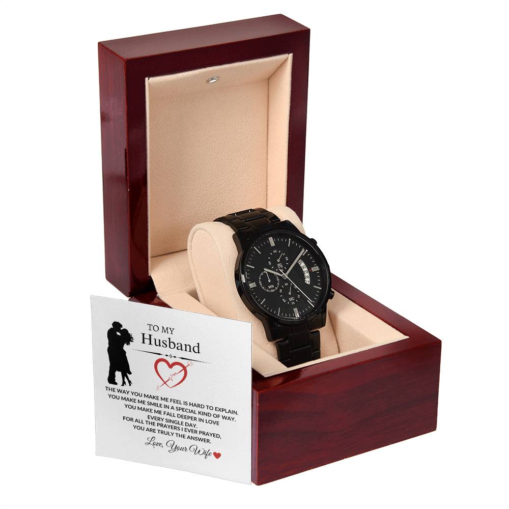 To My Husband "The way You Make Me Feel" Black Chronograph Watch