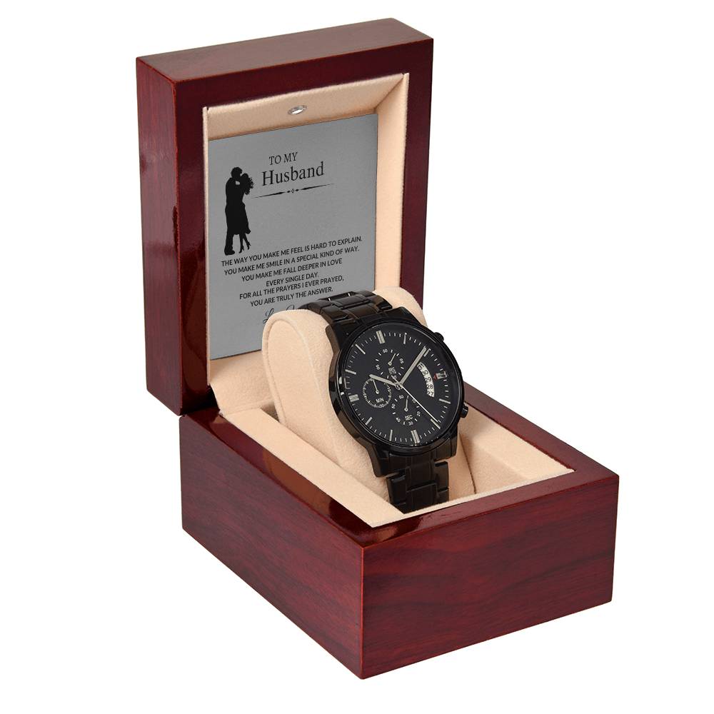 To My Husband "You make me smile" Black Chronograph Watch