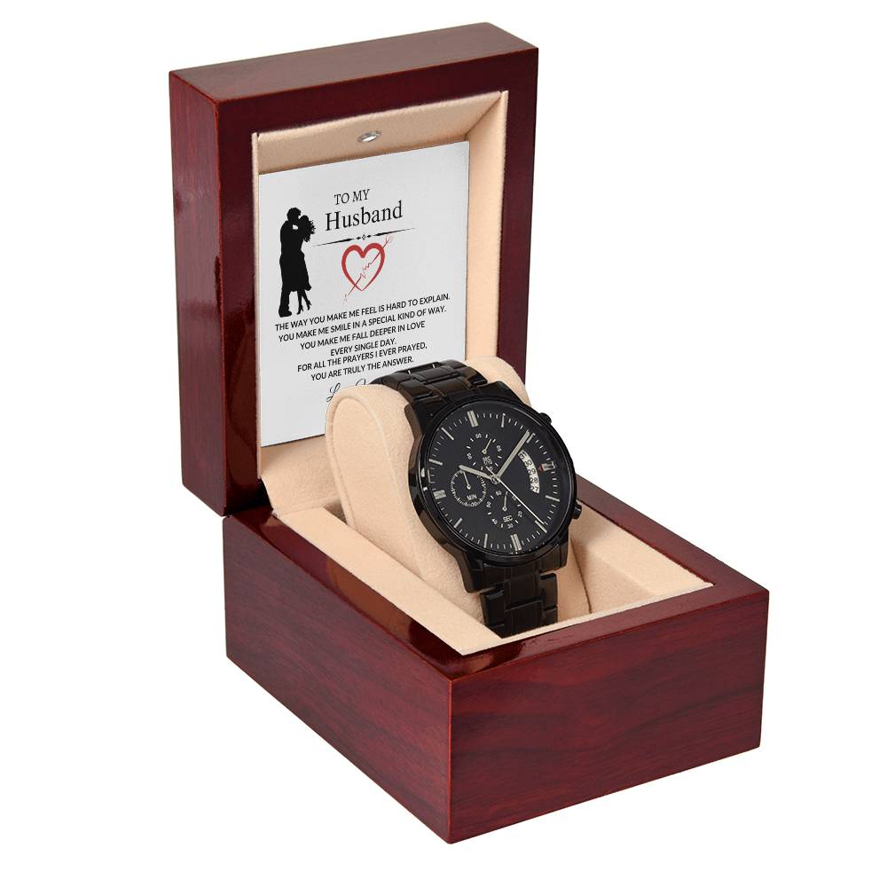 To My Husband "The way You Make Me Feel" Black Chronograph Watch