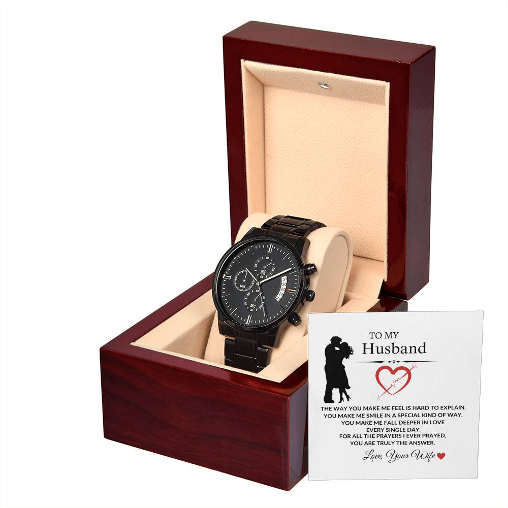 To My Husband "The way You Make Me Feel" Black Chronograph Watch