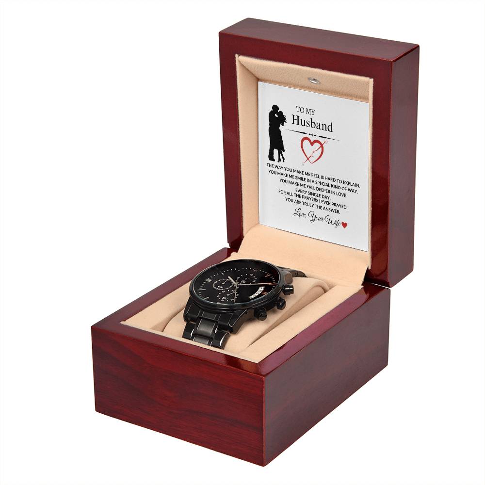 To My Husband "The way You Make Me Feel" Black Chronograph Watch