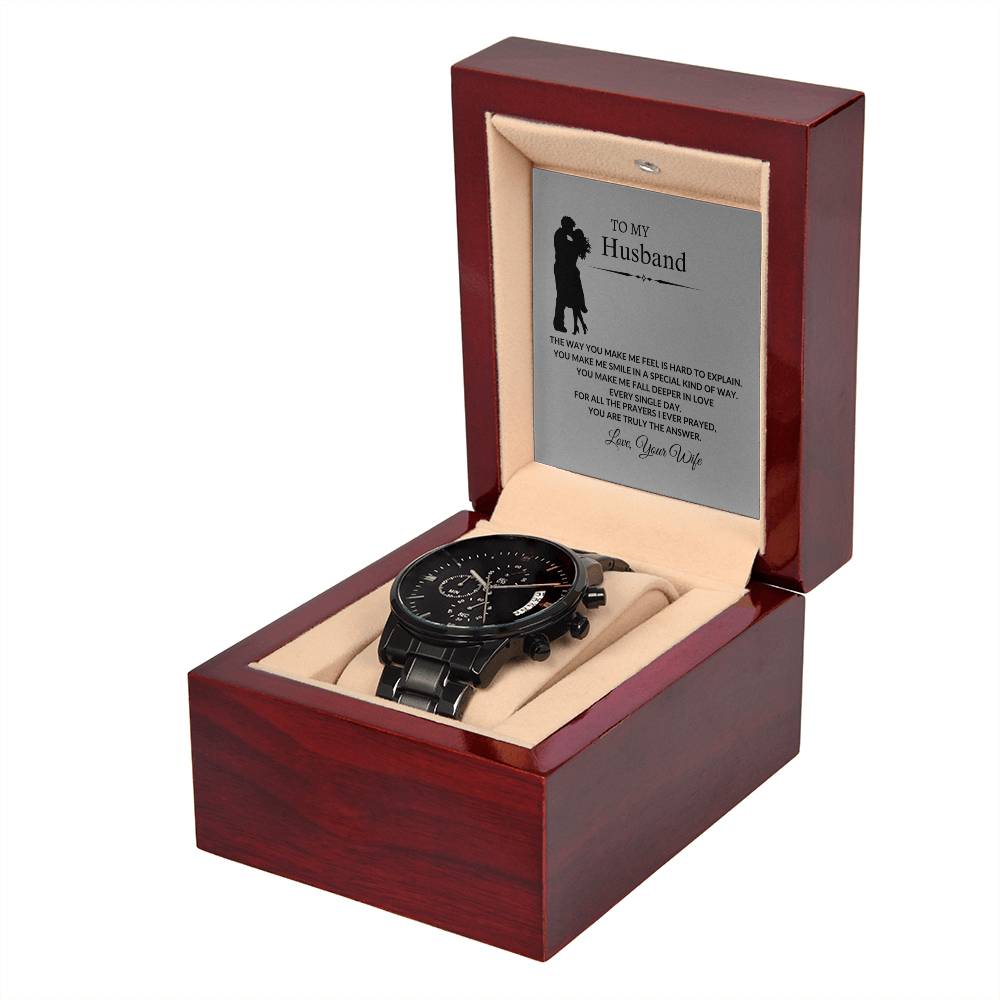 To My Husband "You make me smile" Black Chronograph Watch
