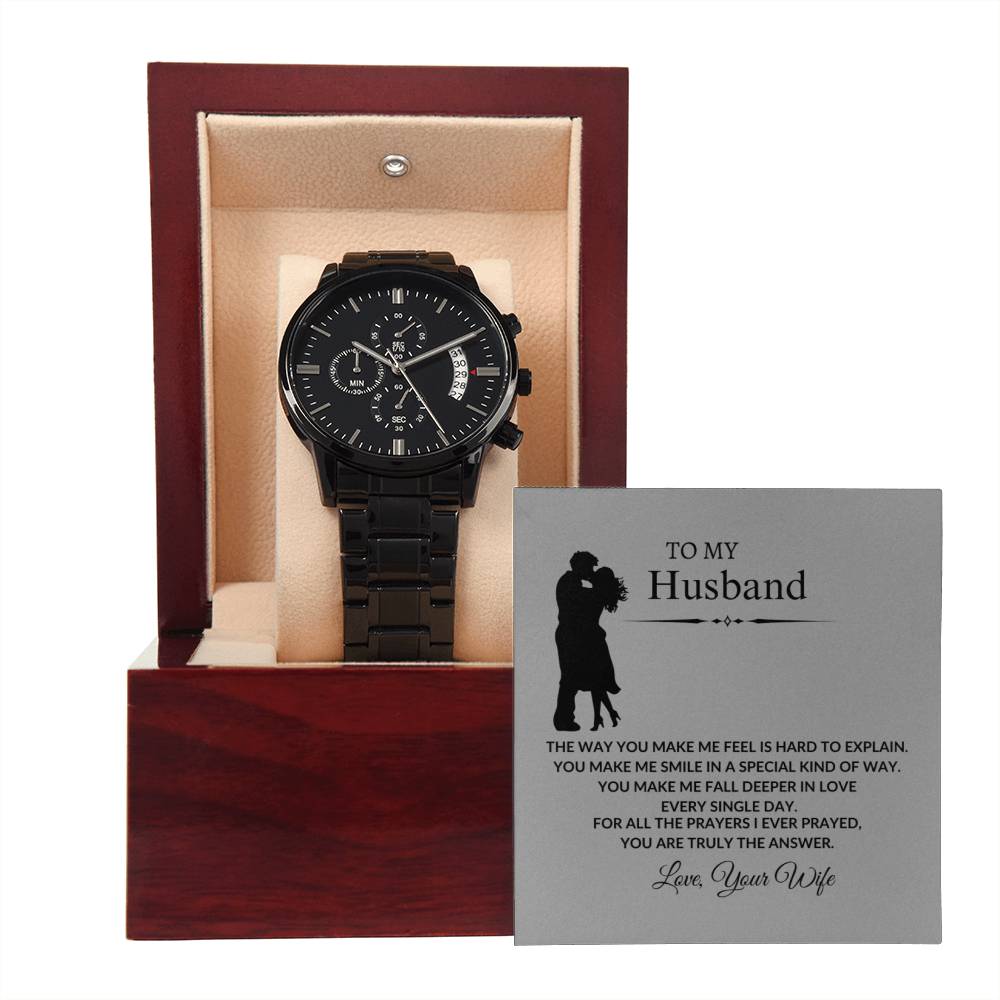 To My Husband "You make me smile" Black Chronograph Watch