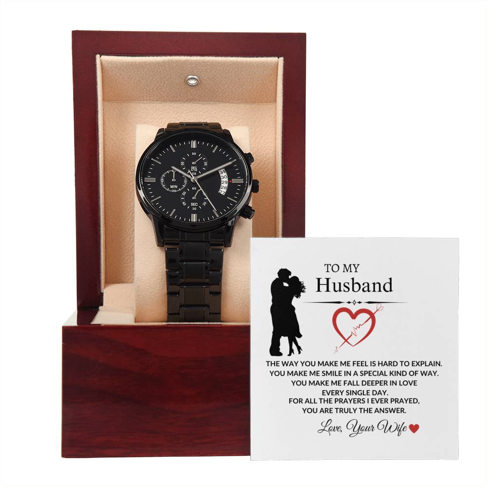 To My Husband "The way You Make Me Feel" Black Chronograph Watch