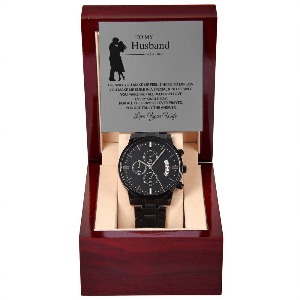 To My Husband "You make me smile" Black Chronograph Watch