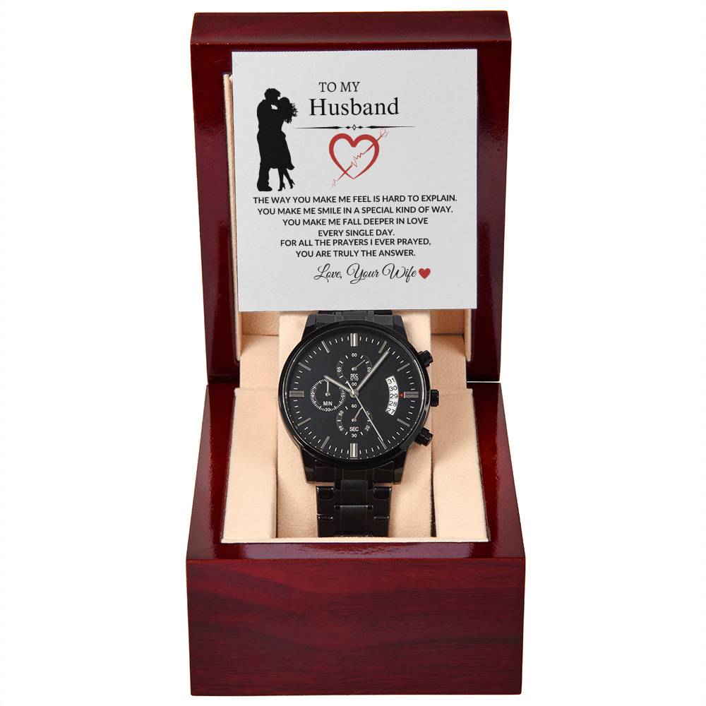 To My Husband "The way You Make Me Feel" Black Chronograph Watch