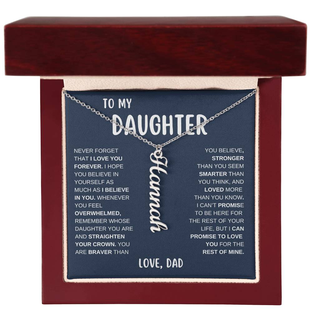 To My Daughter "Stronger than you seem" Vertical Name Necklace | Birthday | Graduation