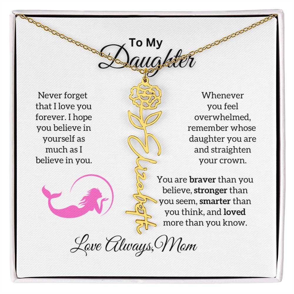 To My Daughter from Mom "Never forget I Love Your" Flower Name Necklace