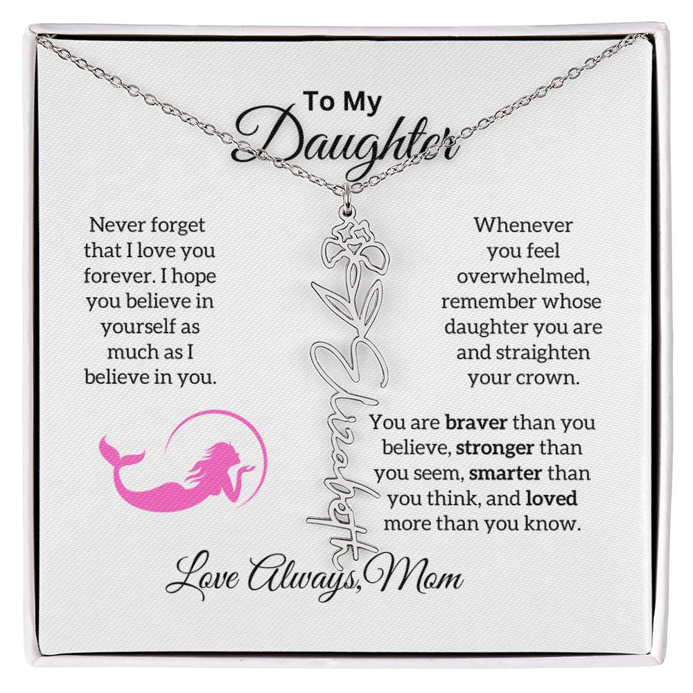 To My Daughter from Mom "Never forget I Love Your" Flower Name Necklace