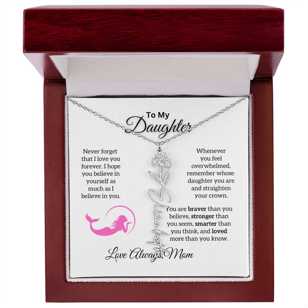 To My Daughter from Mom "Never forget I Love Your" Flower Name Necklace