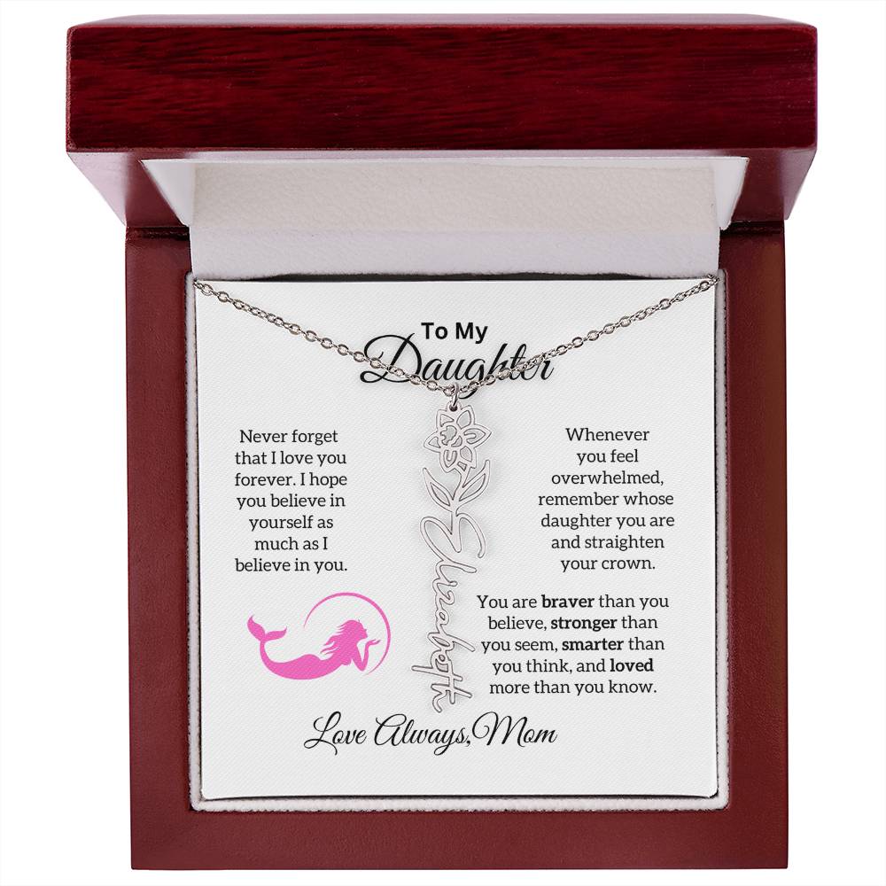 To My Daughter from Mom "Never forget I Love Your" Flower Name Necklace