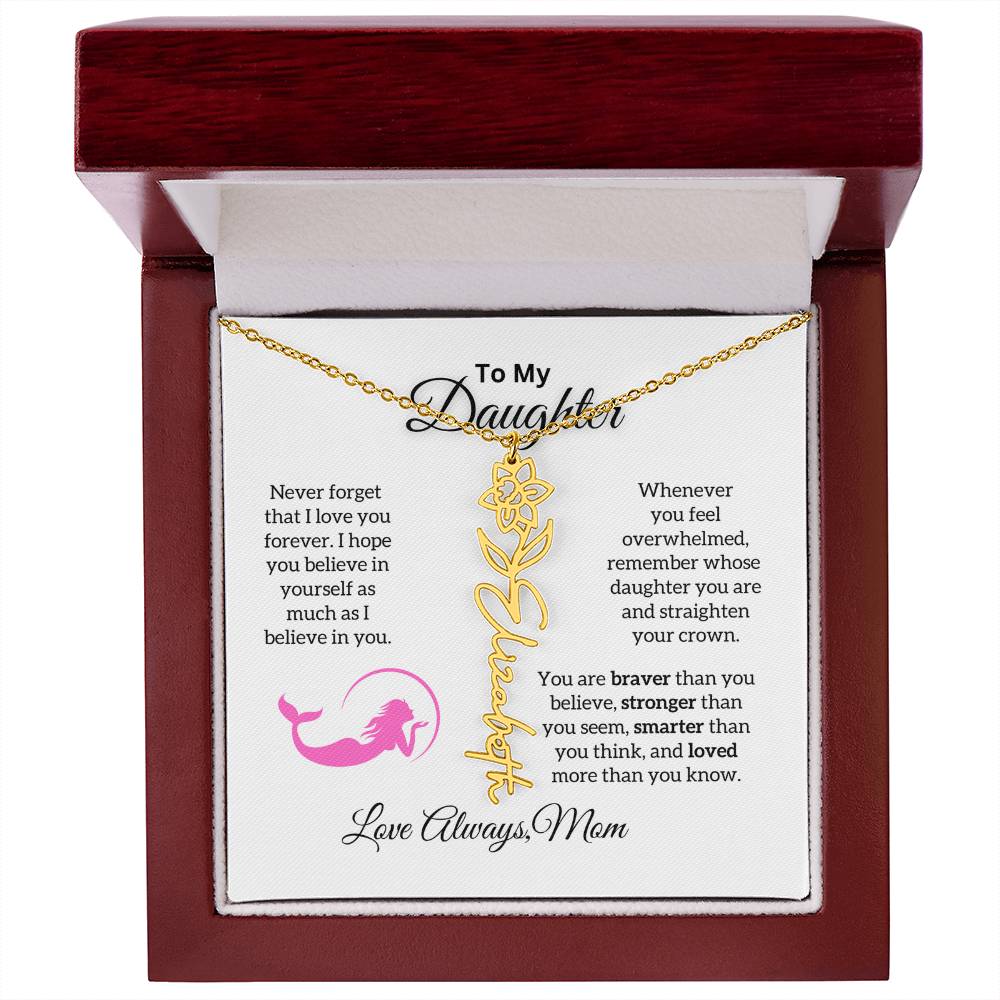 To My Daughter from Mom "Never forget I Love Your" Flower Name Necklace