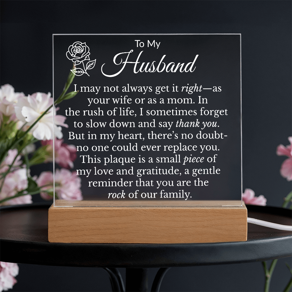 To My Husband "Rock of the Family" Acrylic Square Nite Light