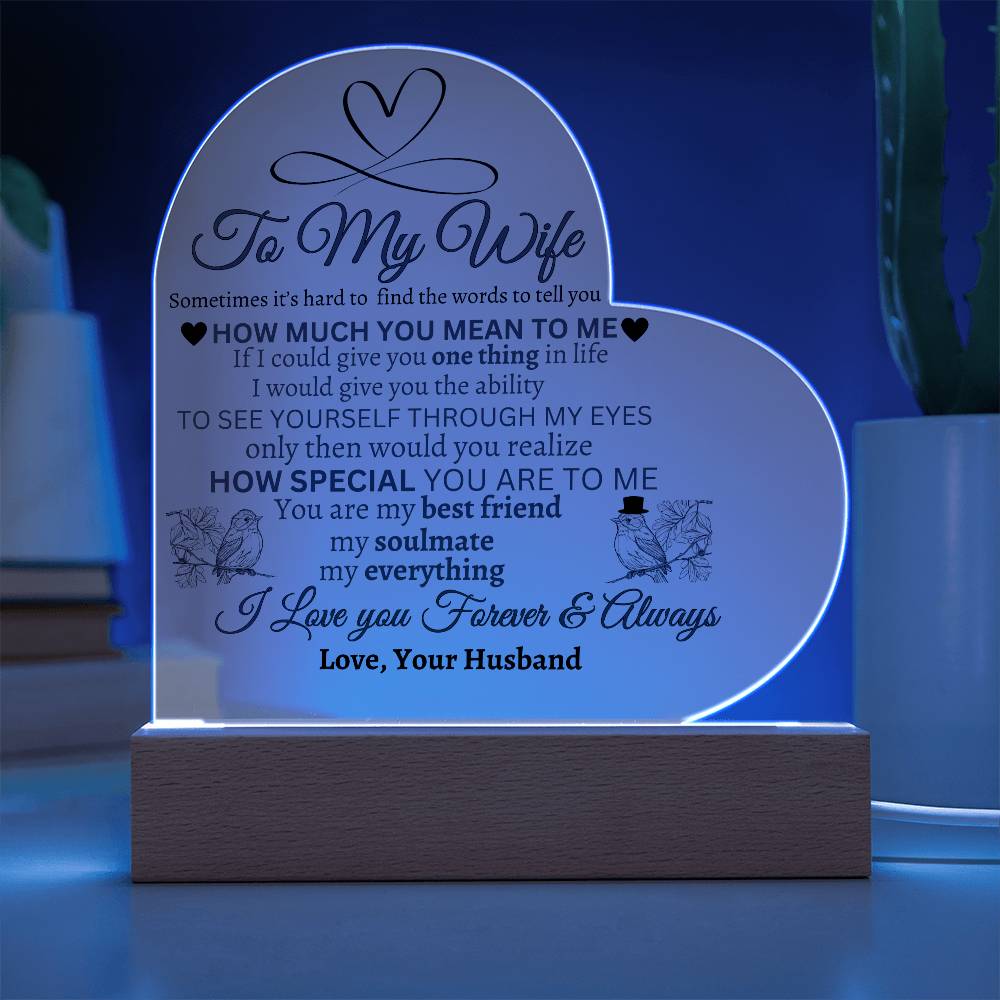 I Love You Gifts for Her from Husband Best Anniversary Birthday Wife Gift Ideas Romantic to My Wife Acrylic Heart Plaque