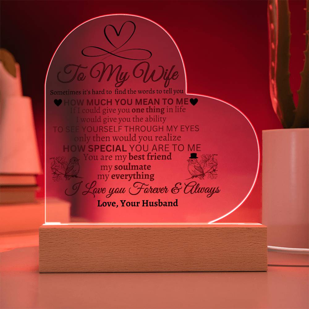 I Love You Gifts for Her from Husband Best Anniversary Birthday Wife Gift Ideas Romantic to My Wife Acrylic Heart Plaque