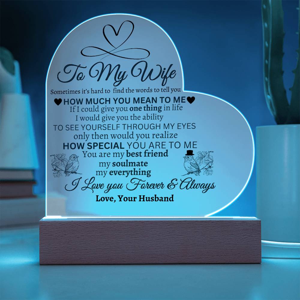 I Love You Gifts for Her from Husband Best Anniversary Birthday Wife Gift Ideas Romantic to My Wife Acrylic Heart Plaque