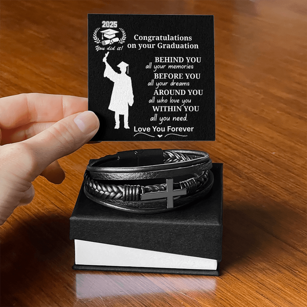 To My Son 2025 Graduate "Congrats on Your Graduation Day" Men's Cross Bracelet